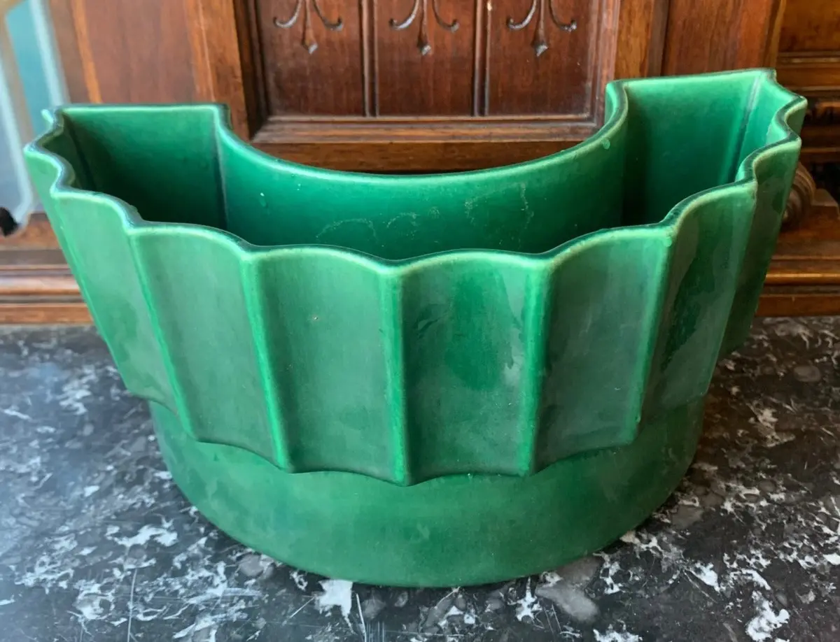 Green Miramar Of Cali 1953 Crescent Shaped Pottery Planter/Vase 1