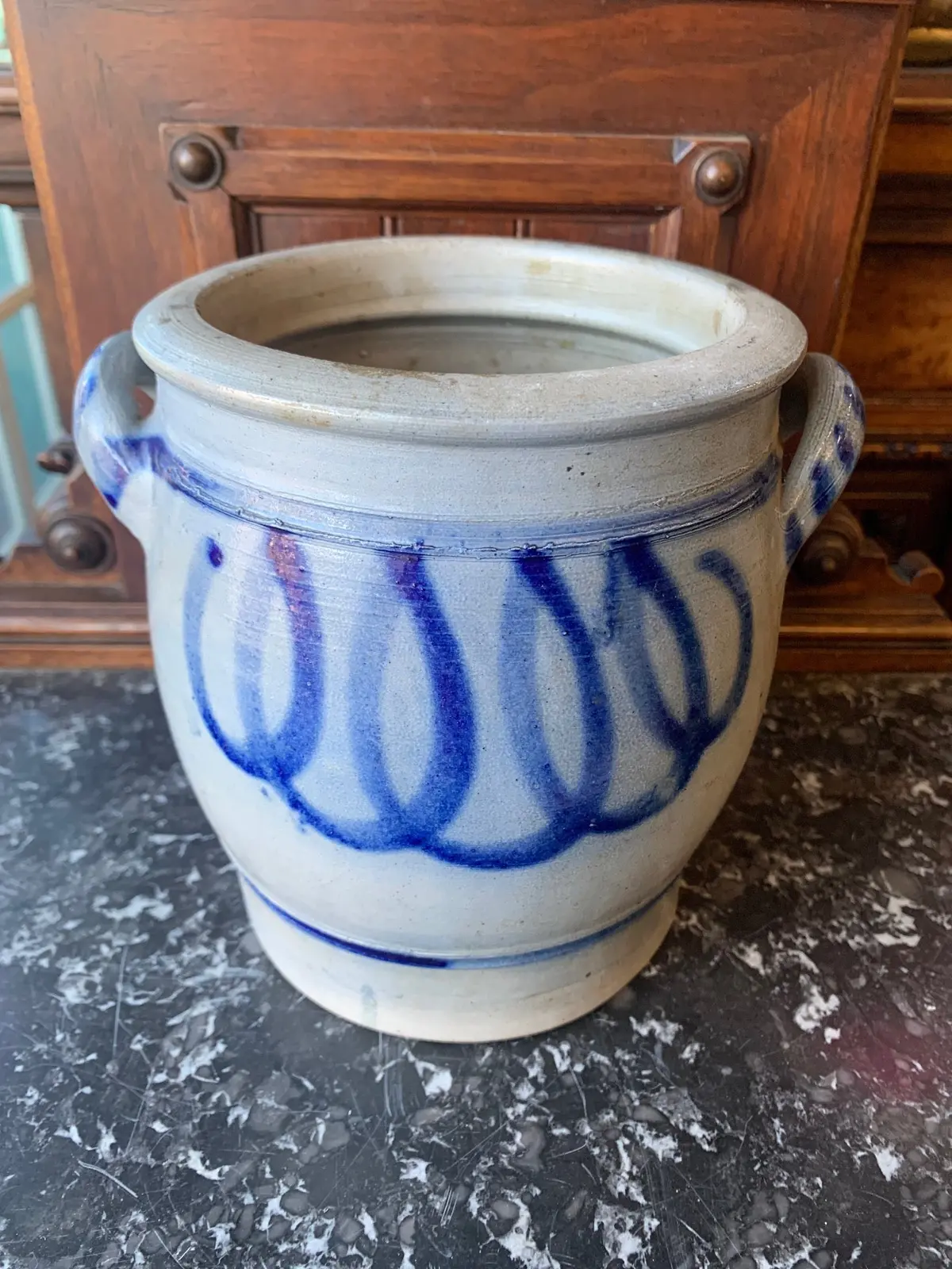 Blue And White Salt Glazed Crock 1
