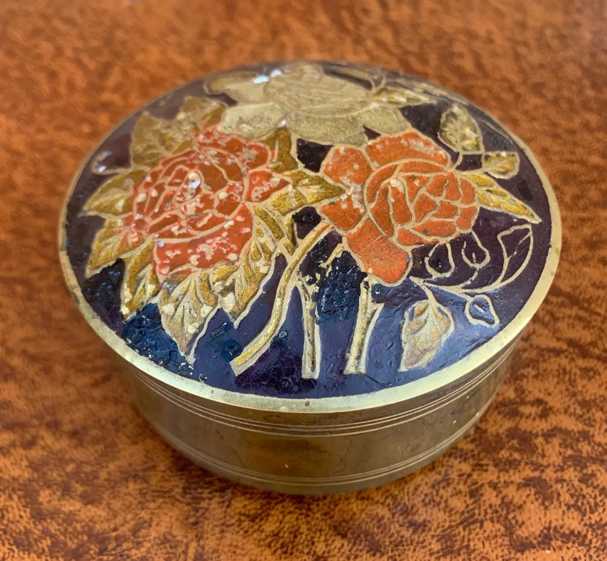 Worn Cloissone And Brass Round Box 1
