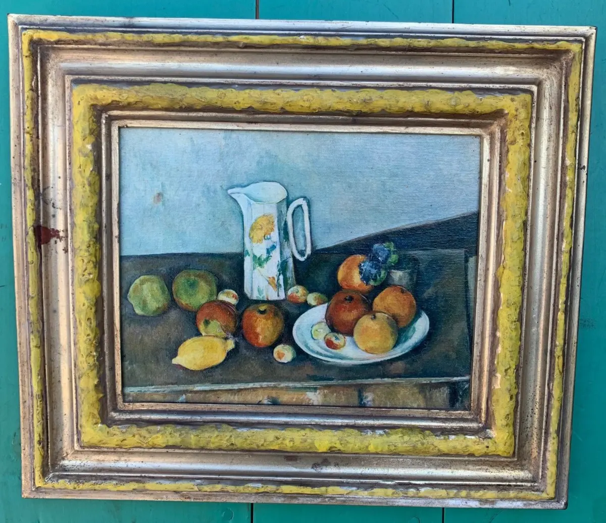Fruit Still Life Oil Painting In Frame With Yellow Border 1