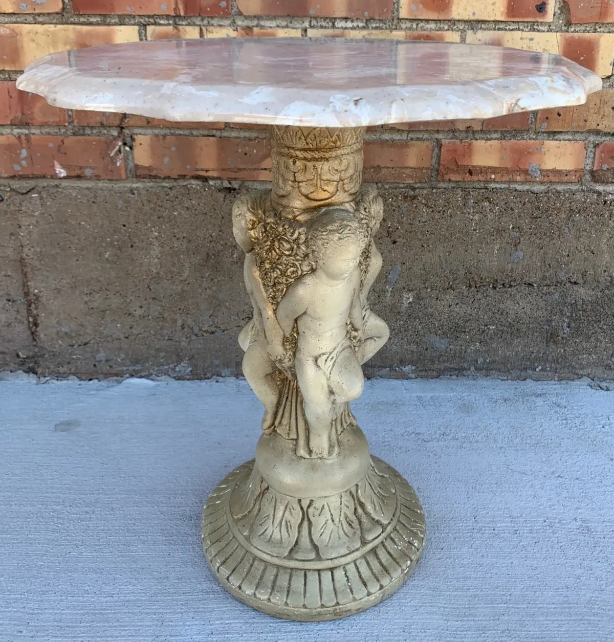 Ceramic Cherubs Table Base With Faux Marble Top 1