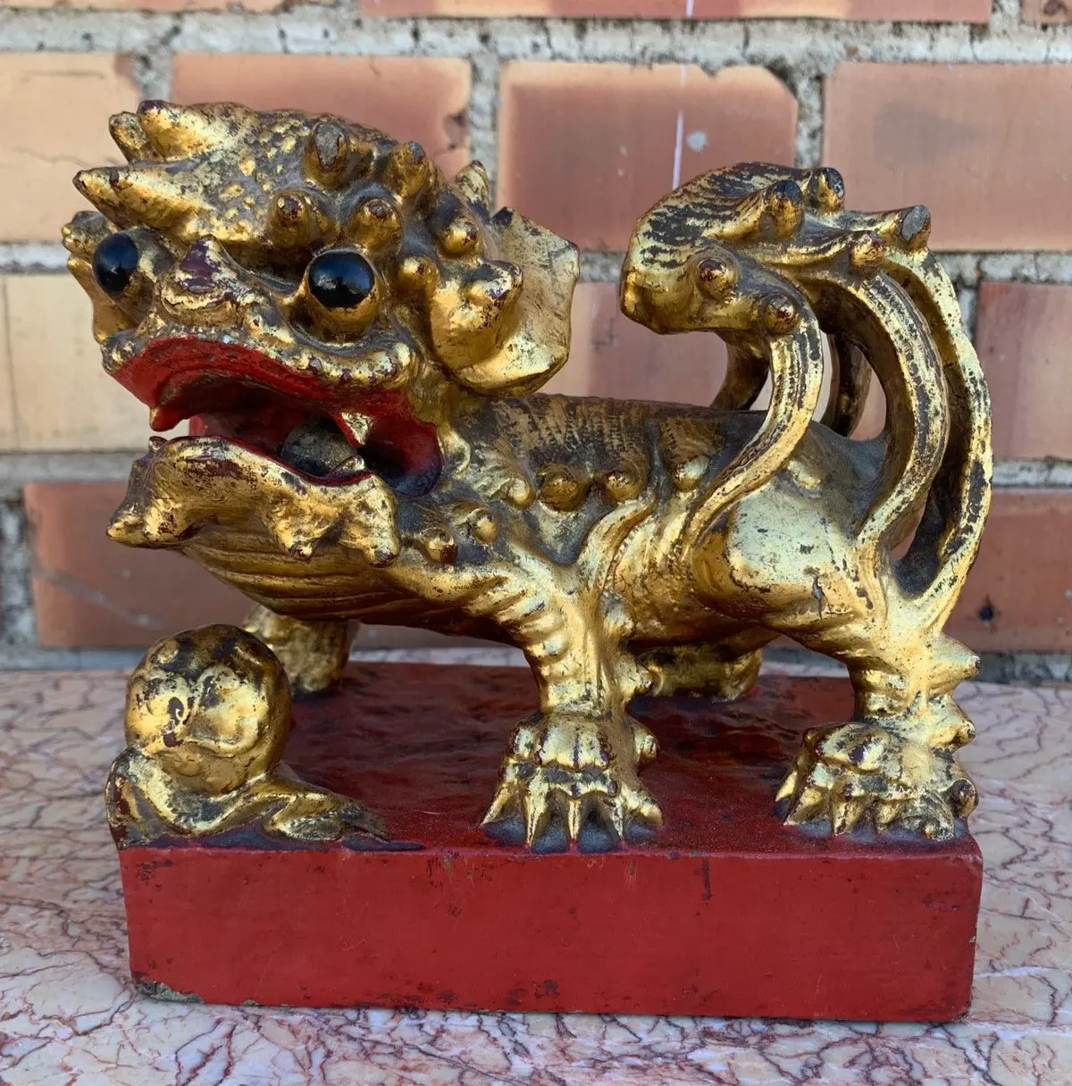 Cast Stone Gilt Foo Dog 1