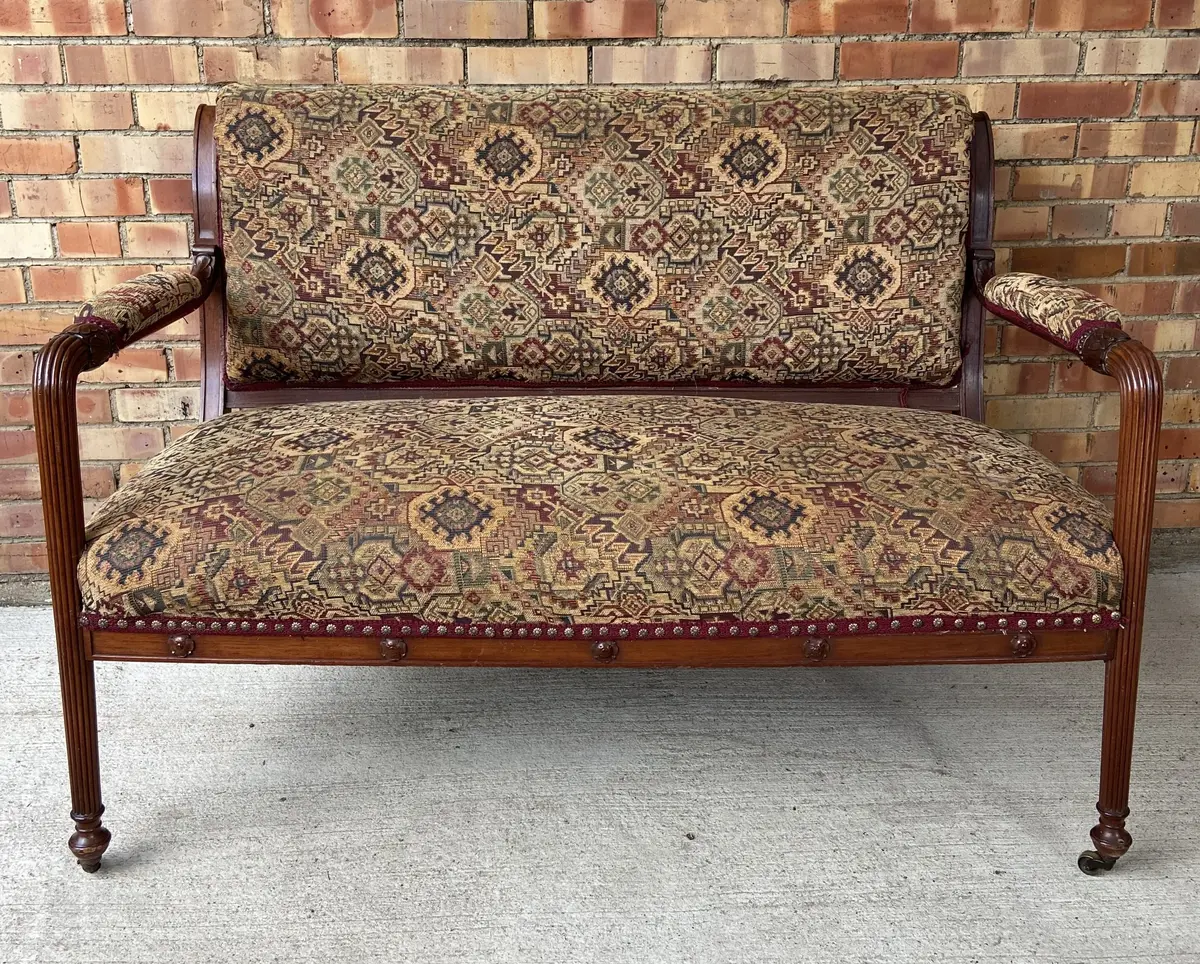 Fluted Leg Nail Head Trimmed Salon Settee 1