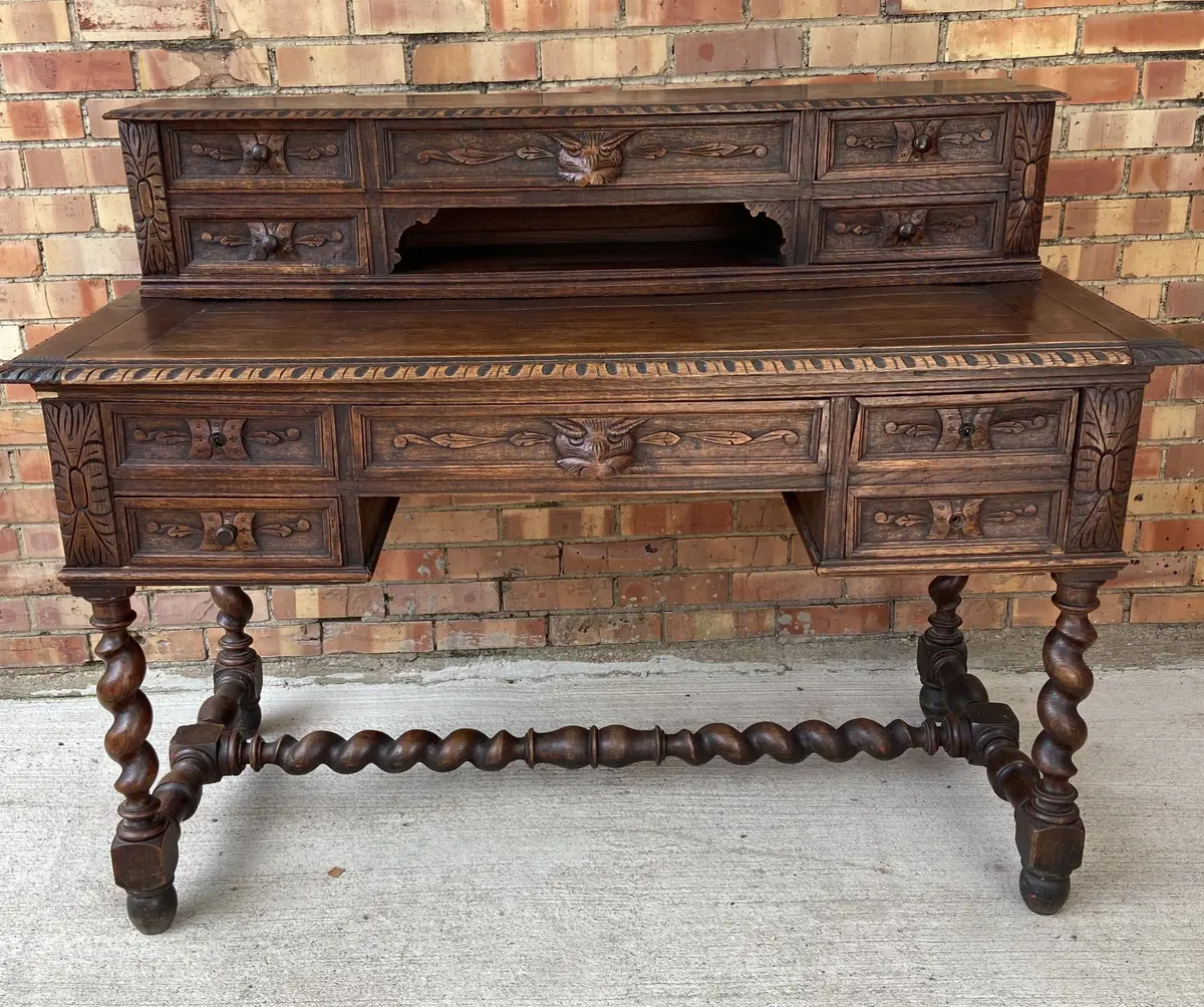 Louis Xiii Oak Barley Twist Desk With Top Drawers 1