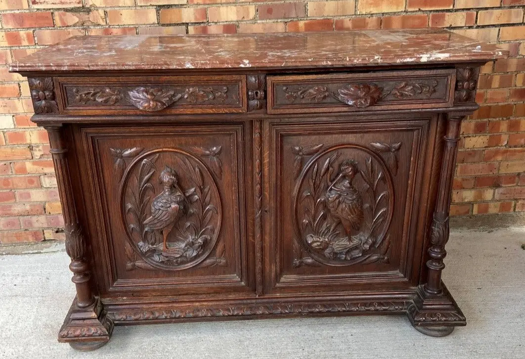 Crane And Reed Carved Oak Server With As Is Marble Top 1