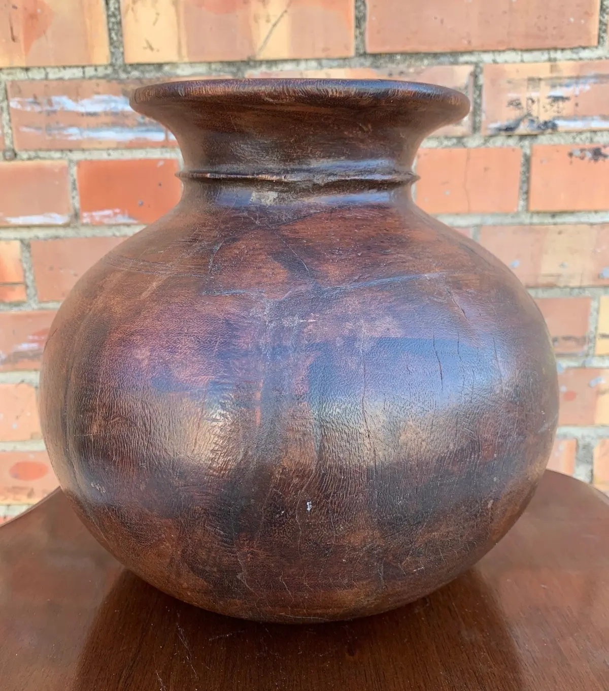 Big Round Bulbous Wood Vase 1