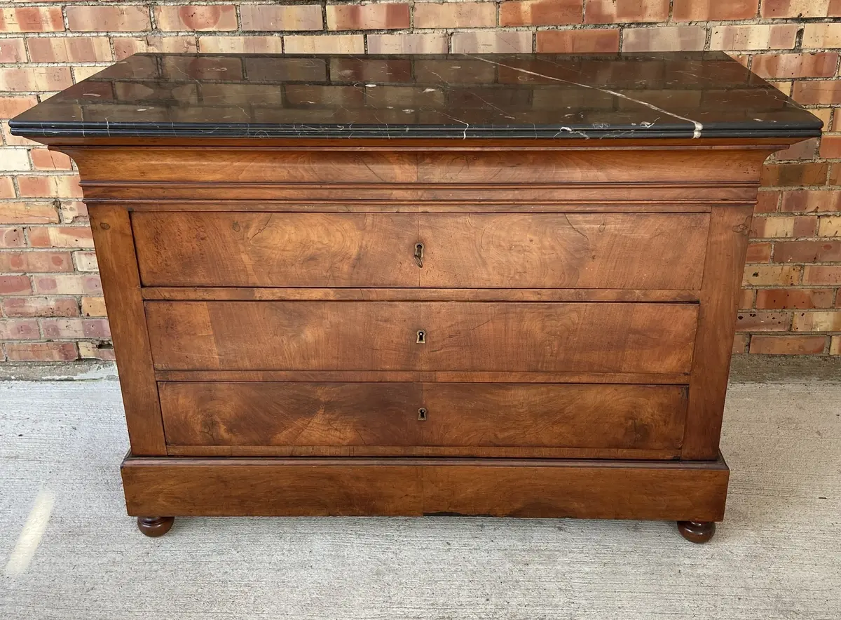 5-Drawer Louis Philippe Marble Top Walnut Commode 1