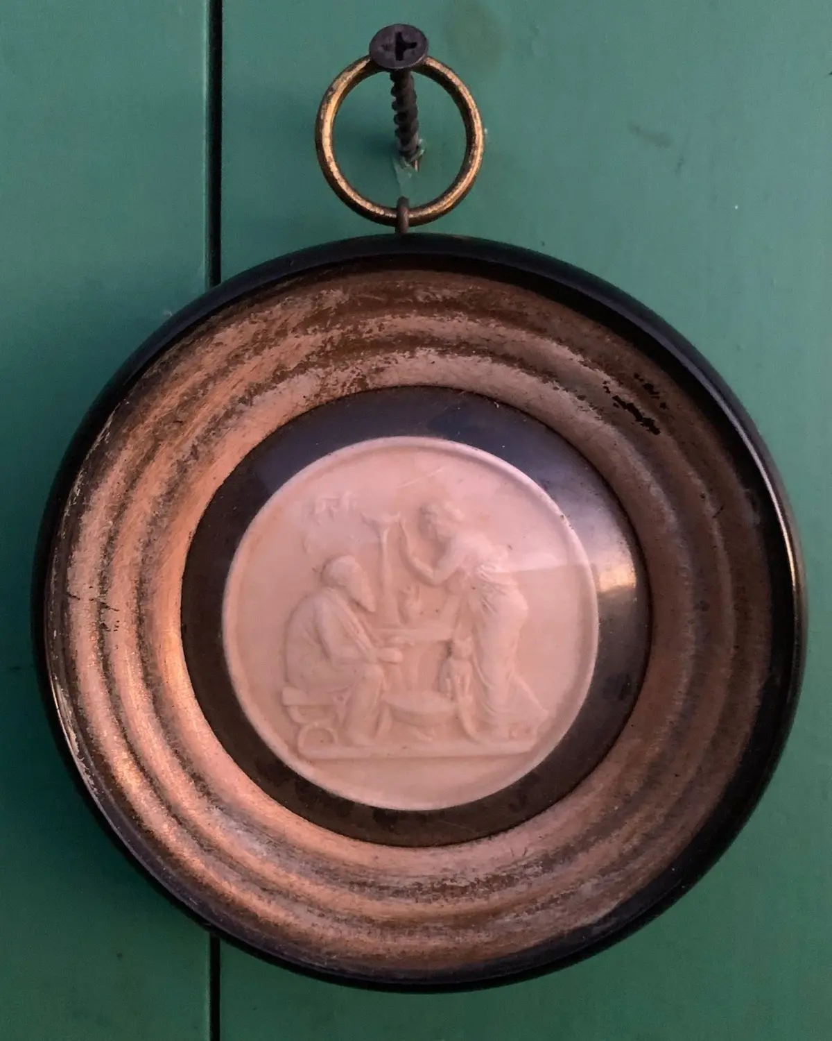 Little Round Greecian Plaque With People And Cat 1