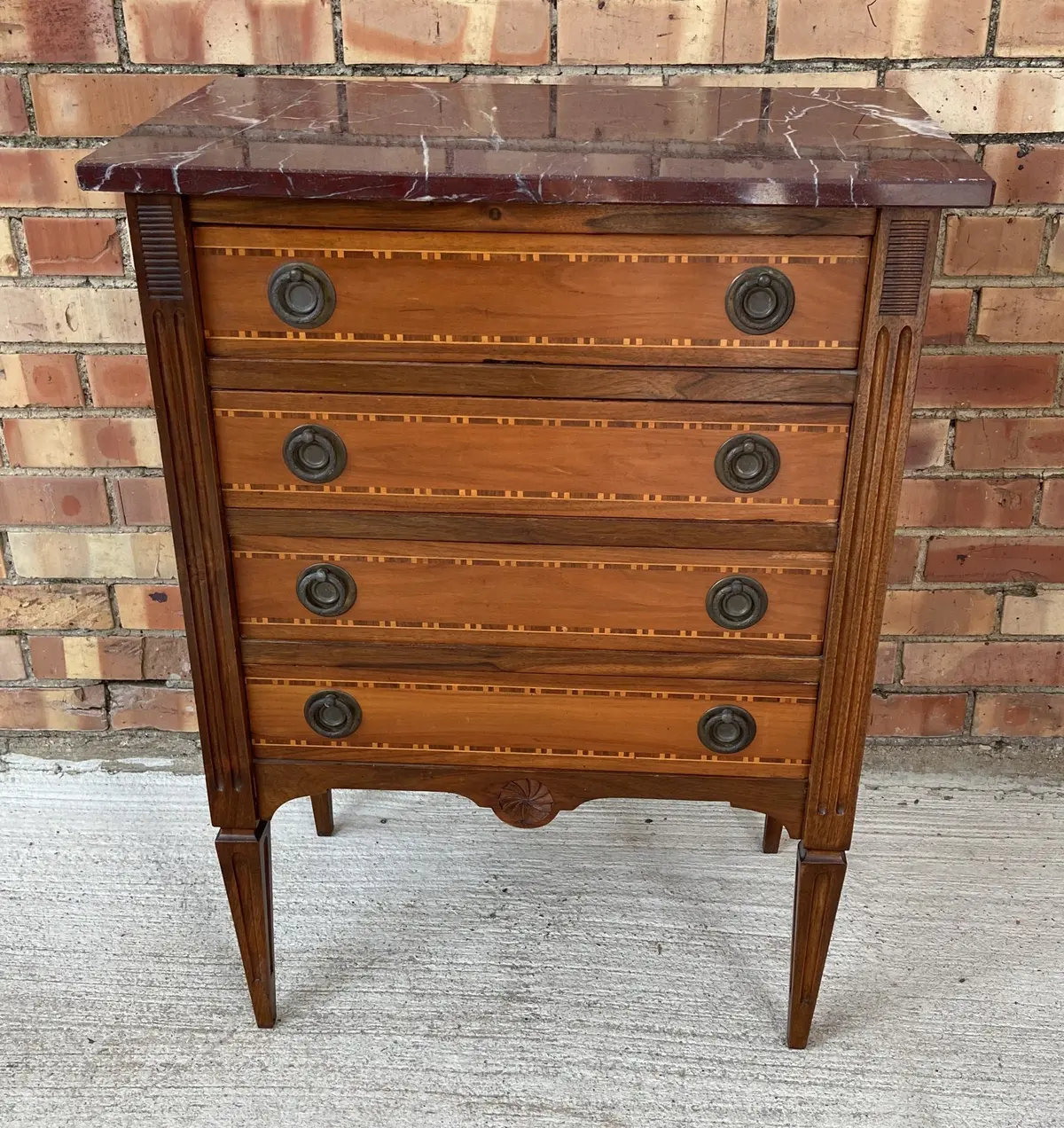 Inlaid Louis Xvi Marble Top Mahogany Chest 1
