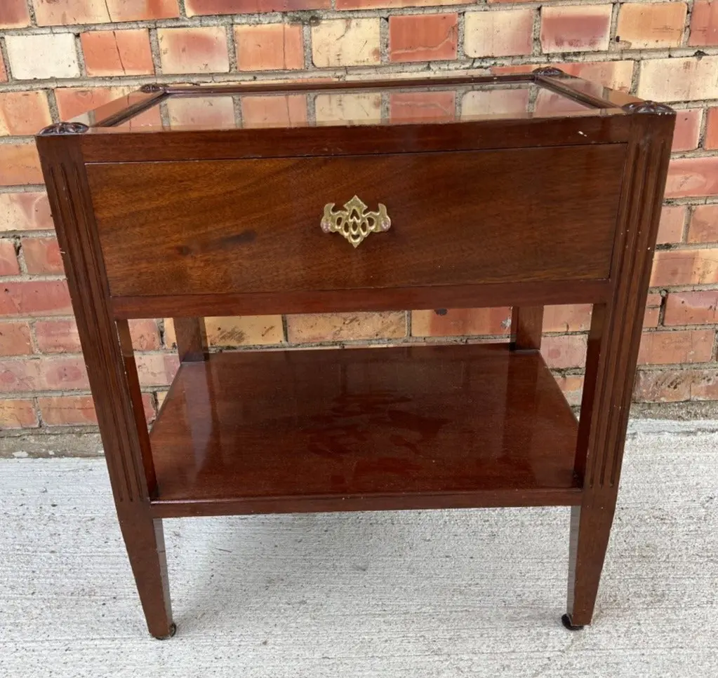 Louis Xvi Mahogany Single Drawer Stand With Beveled Glass Top 1