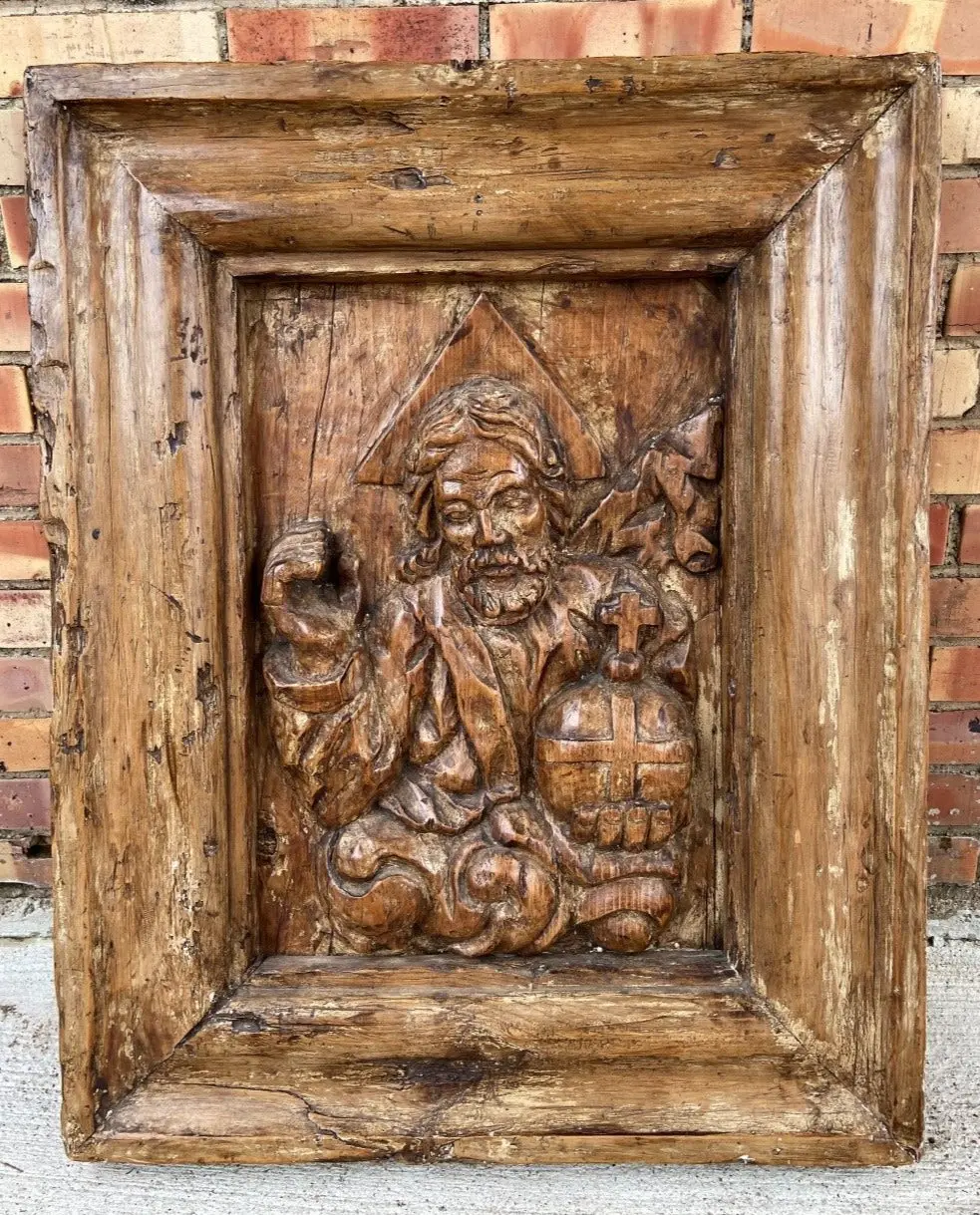 Early Carved Wood Panel Of Jesus 1