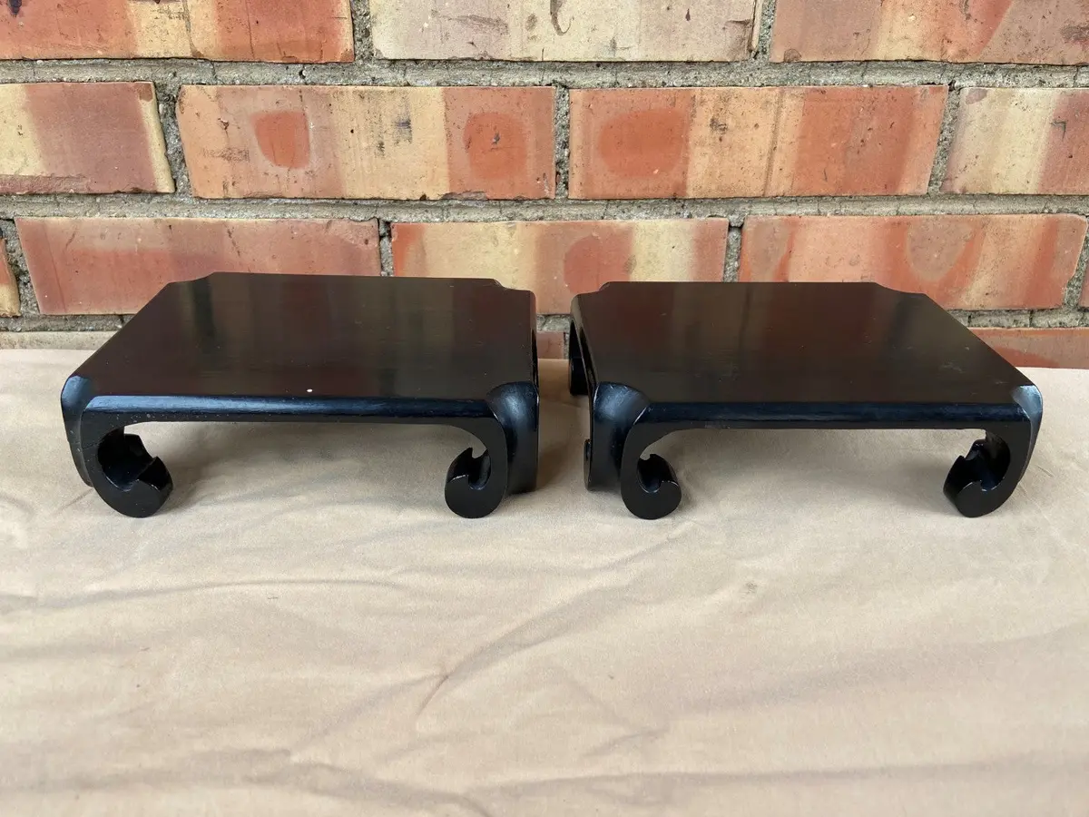 Pair Of Black Rectangular Asian Decorative Stands 1