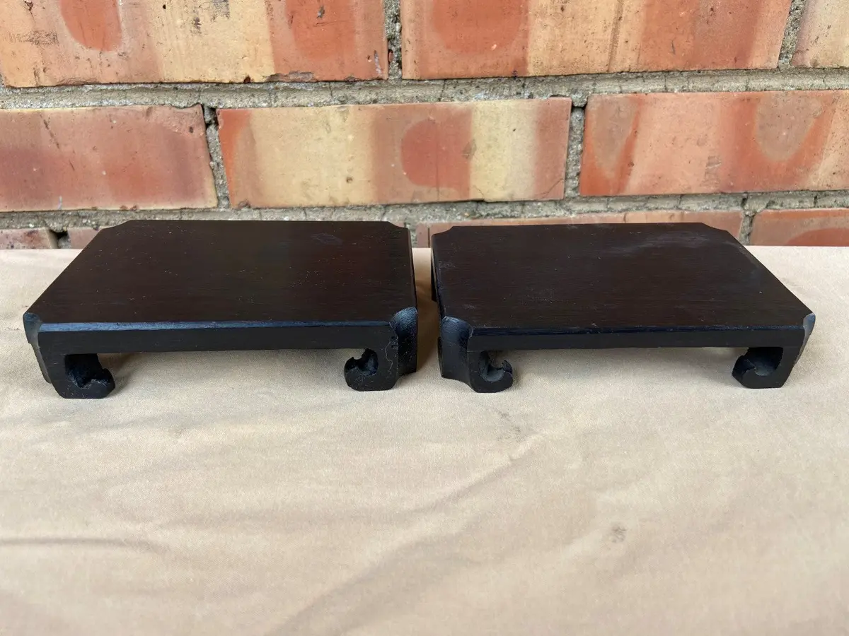 Pair Of Small Black Rectangular Asian Decorative Stands 1