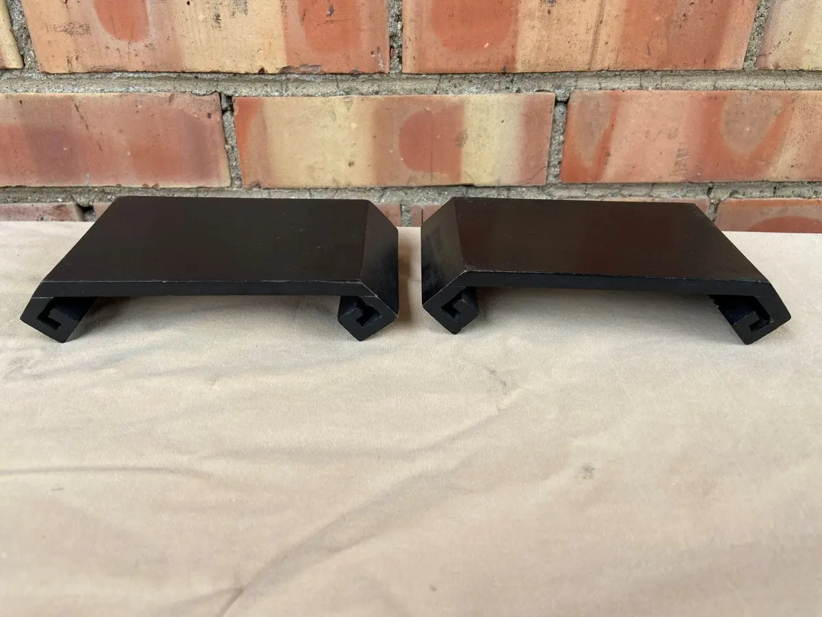 Pair Of Small Black Geometric Asian Flat Stands 1