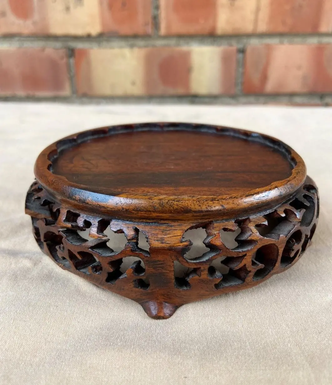 Small Oval Mahogany Pierce Carved Stand 1