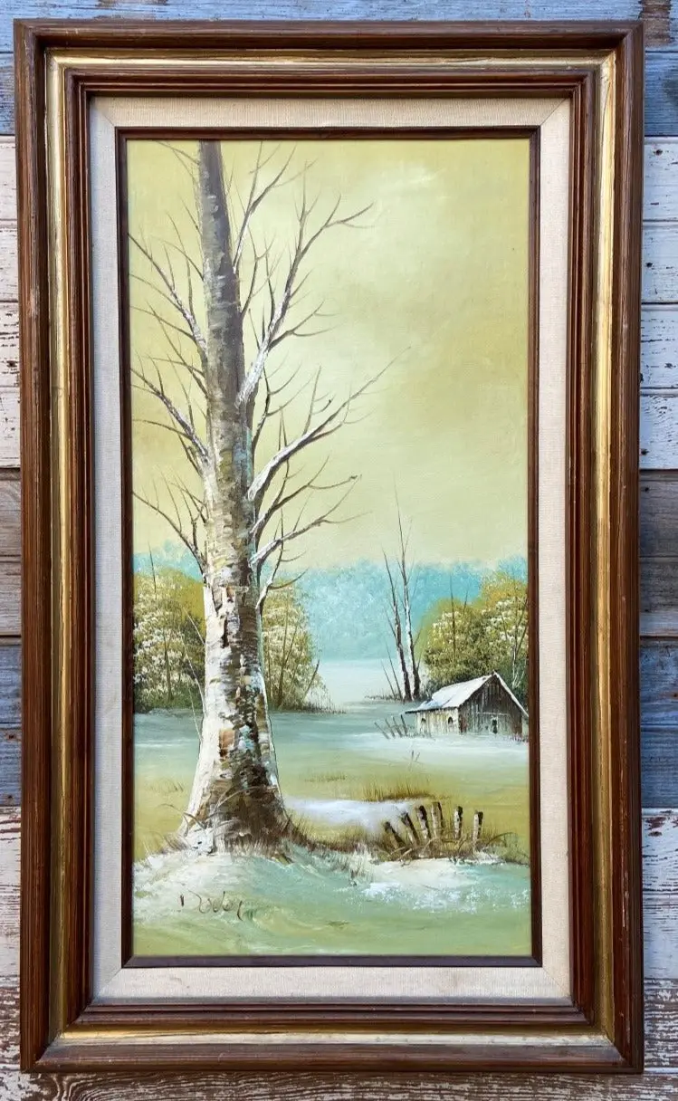 Lonely Cabin Winter Scene Oil Painting 1