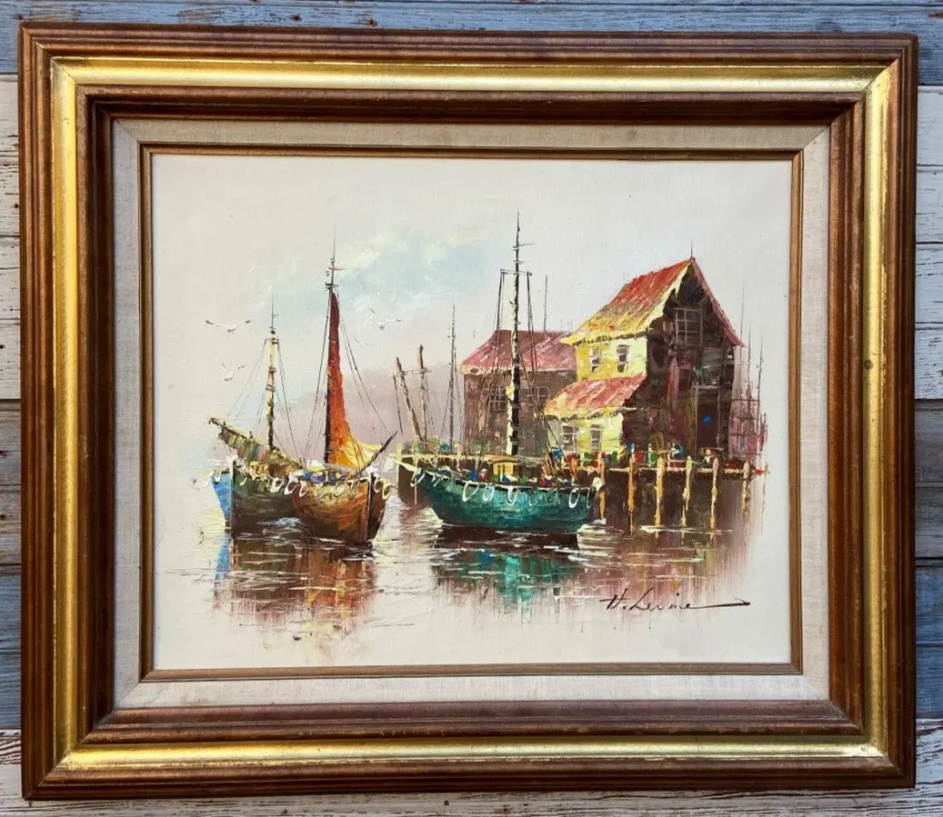 Colorful Sailboats In Harbor Oil Painting 1