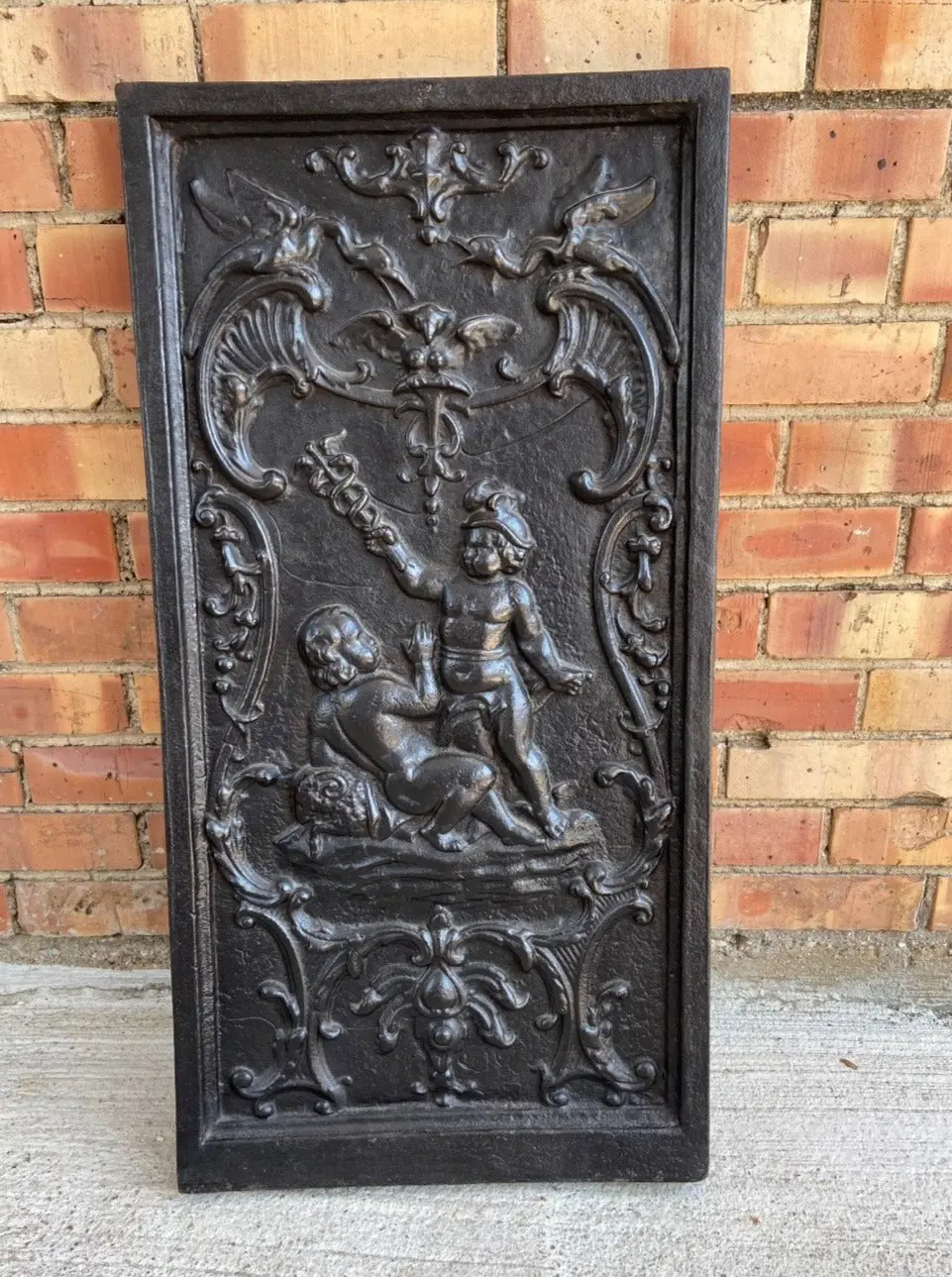 Large Black Iron Fire Front With Putti 1