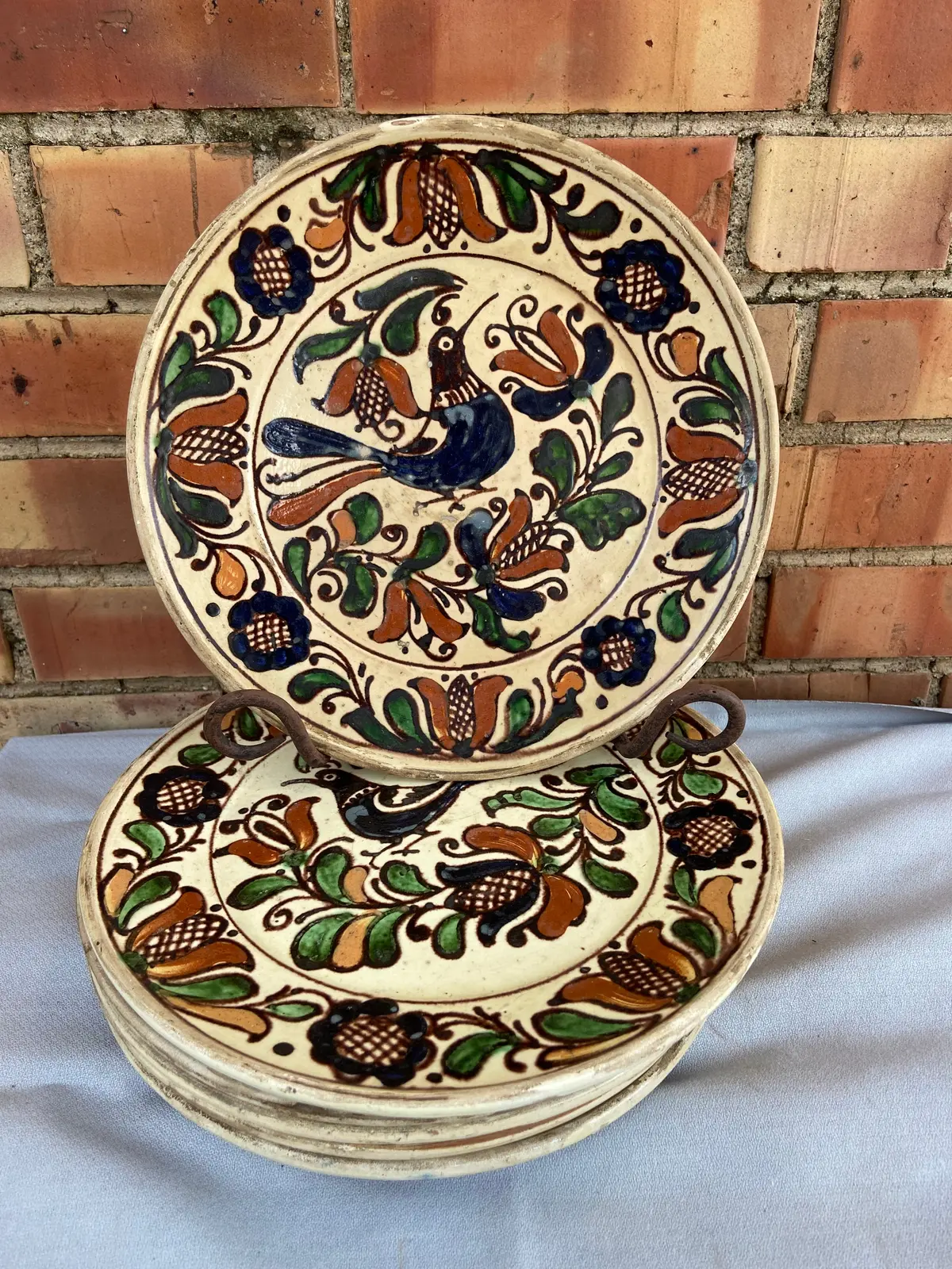 Romanian Faience Pottery Plate With Bird-Each 1