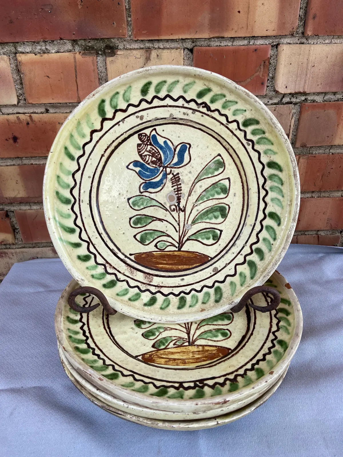 Romanian Faience Pottery Plate With Flower-Each 1