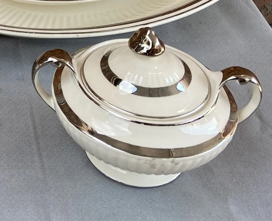 Silver Rim Handled Vintage Sugar Bowl 1