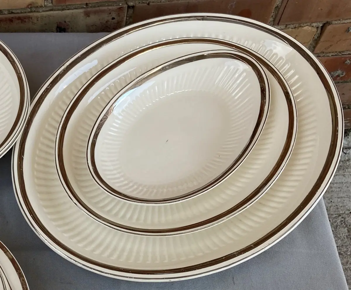 Set Of 3 Silver Rimmed Vintage Oval Platters 1