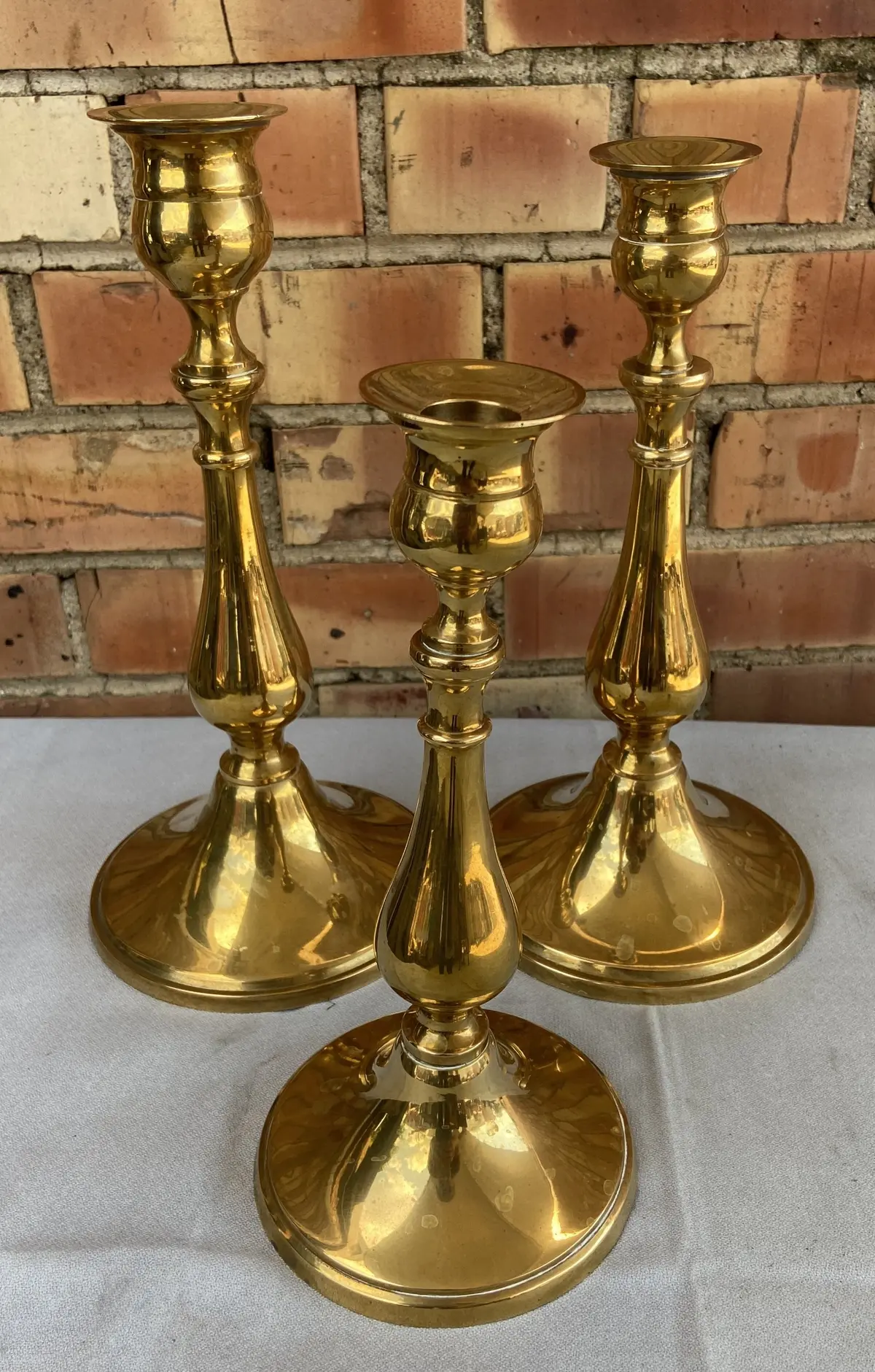 Set Of 3 Brass Candle Sticks - Not Old 1