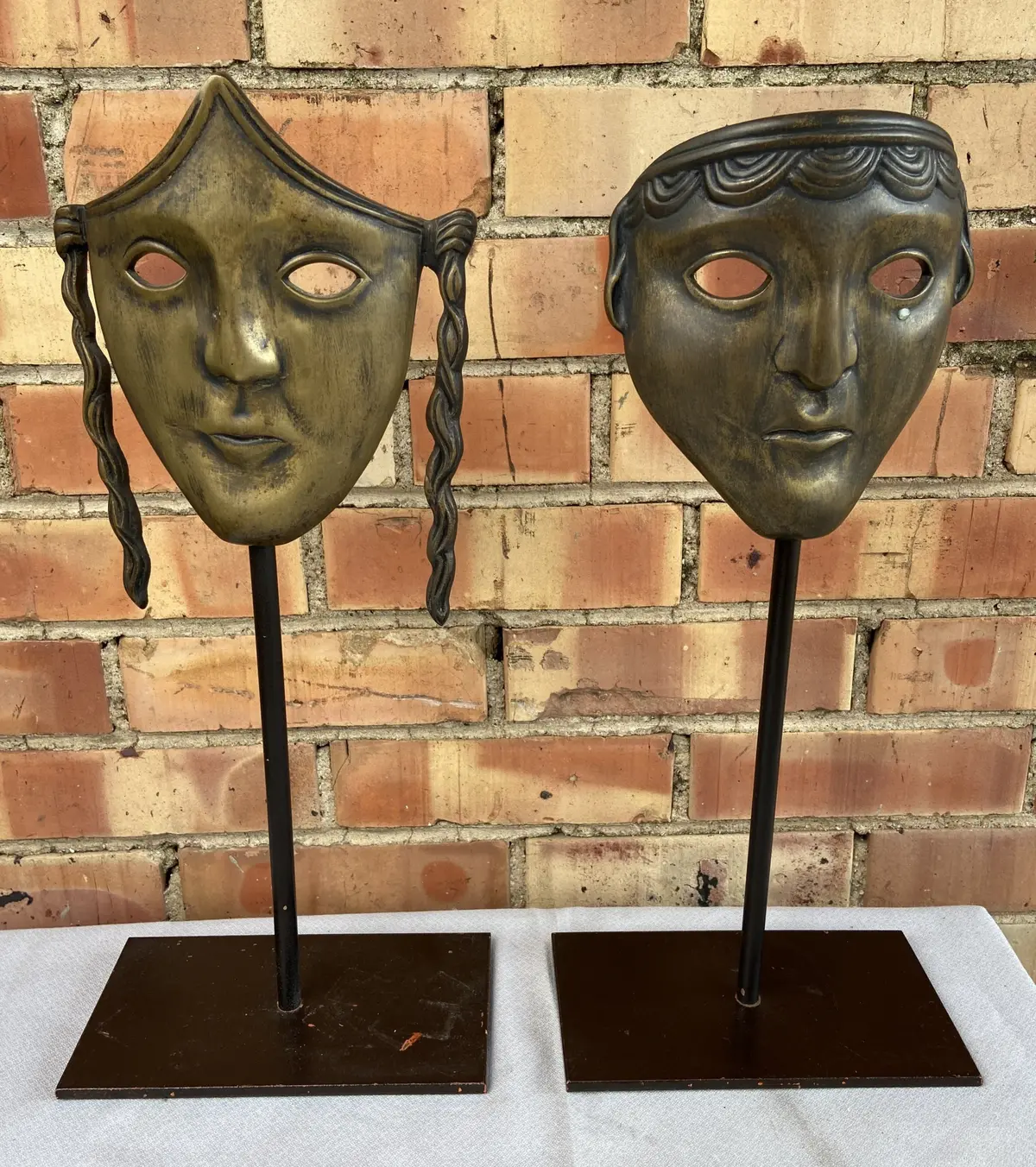 Pair Of Bronze Theater Masks 1