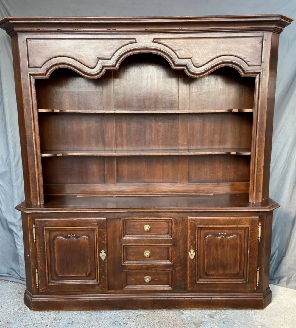 Dark Oak Rustic Bookcase With Canted Corners 1