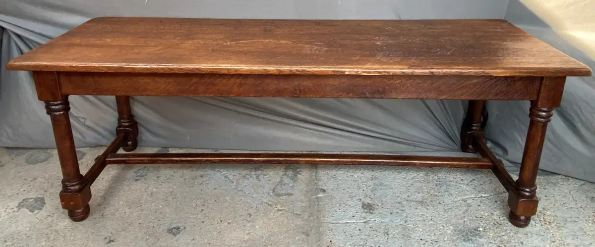 Long Rough Hewn Rustic Oak Farm Table With Drawer 1