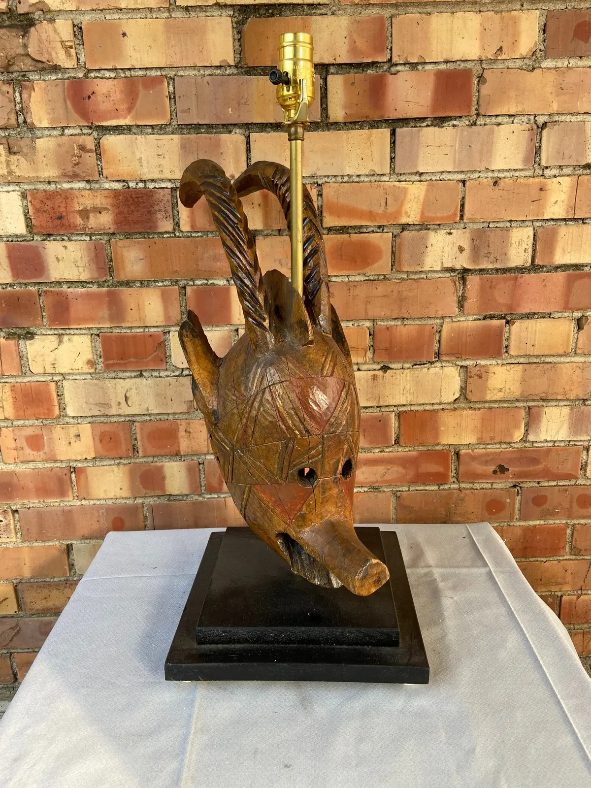 Mounted African Mask Lamp 1