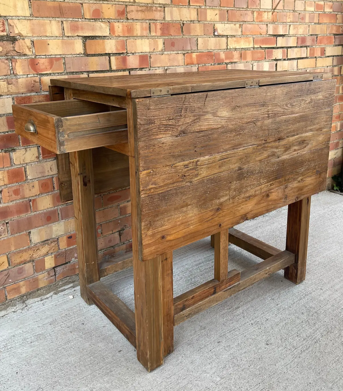 Antique Tall Pine Drop Leaf Table W/ Drawers 1