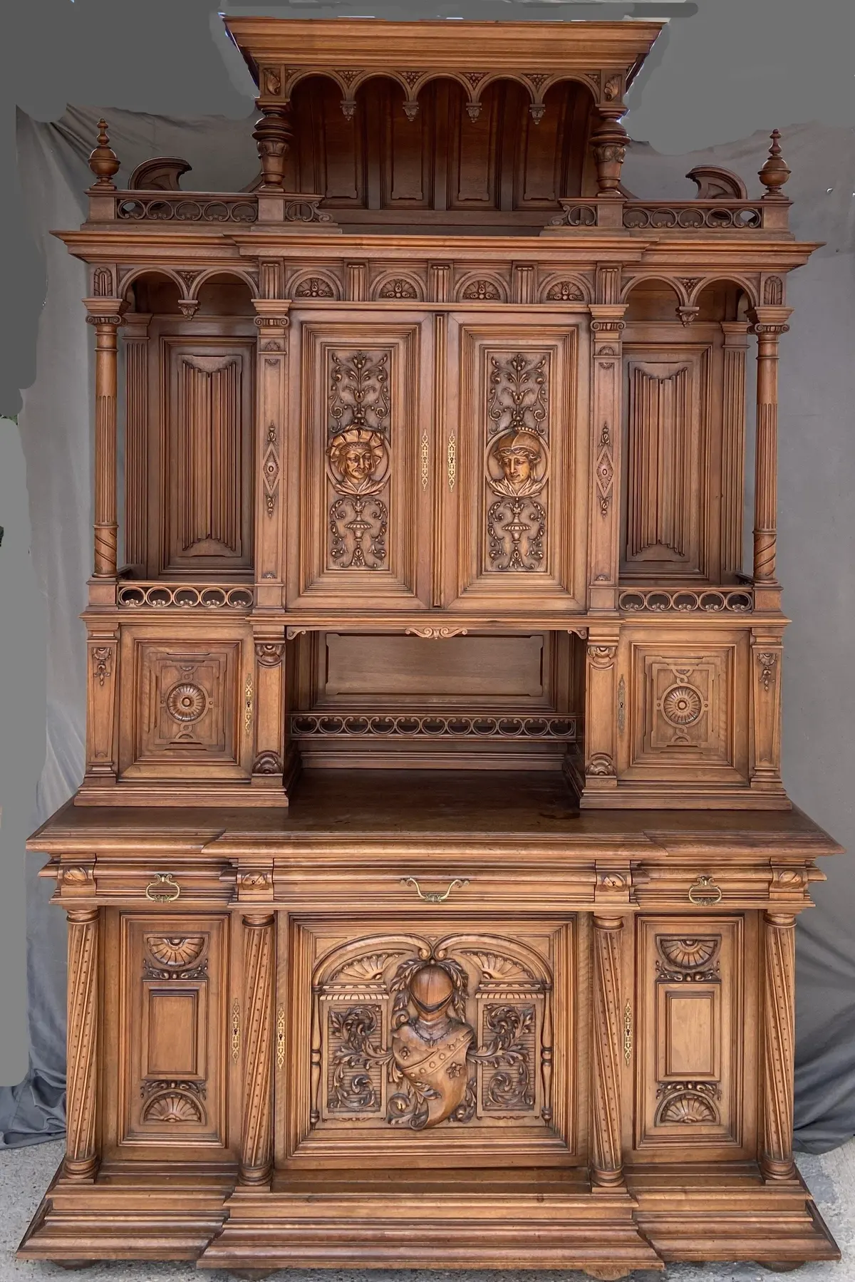 Giant French Walnut Neo Renaissance Carved Figural Buffet 1