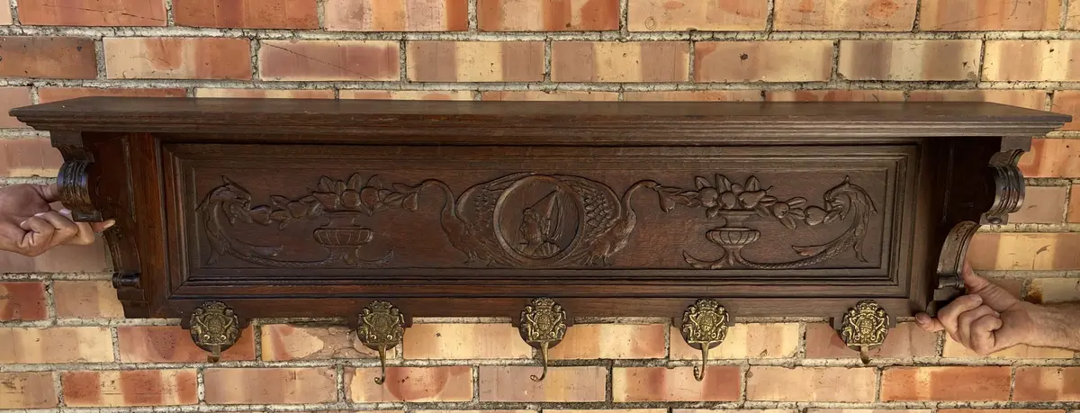 Lady And Swan Carved Oak Wall Rack 1