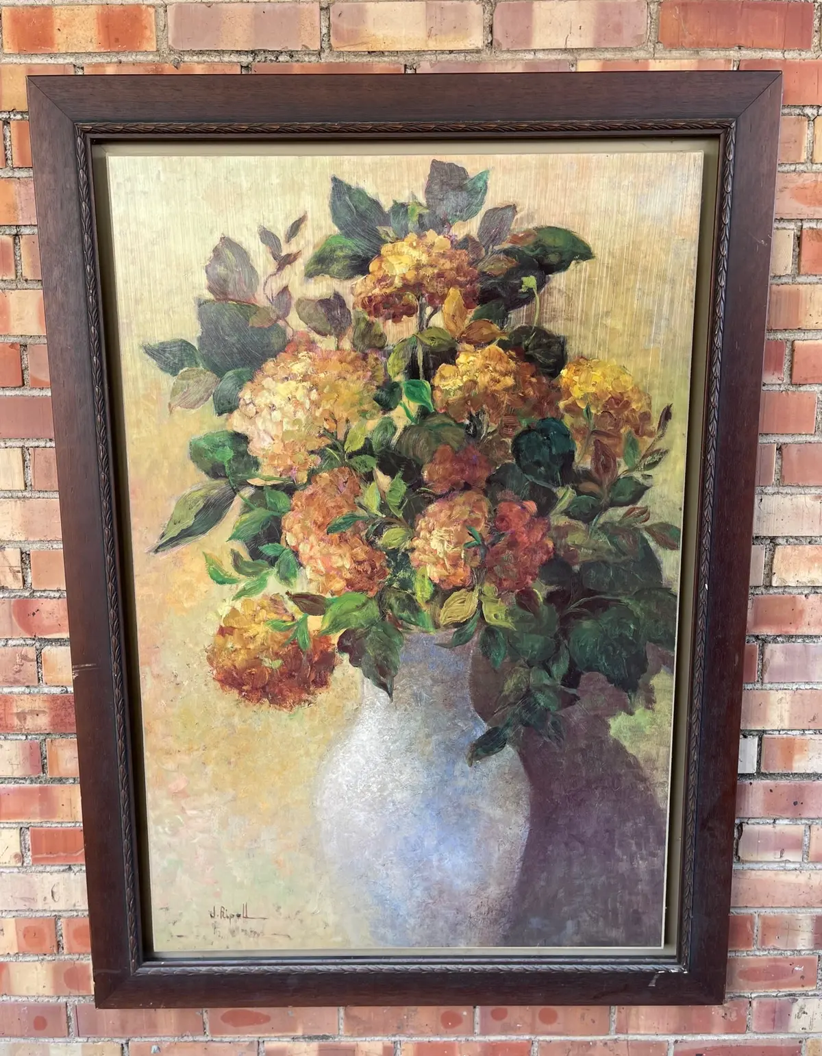 Floral Still Life Embellished Giclee Signed J. Ripell 1