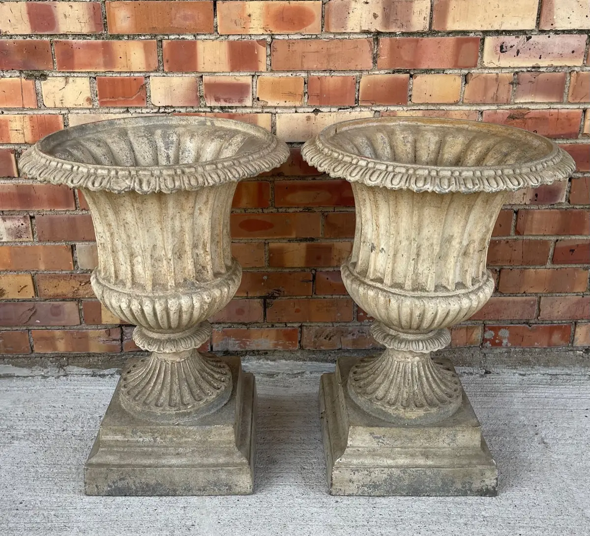 Pair Of Yellow Cast Aluminum Garden Urns 1
