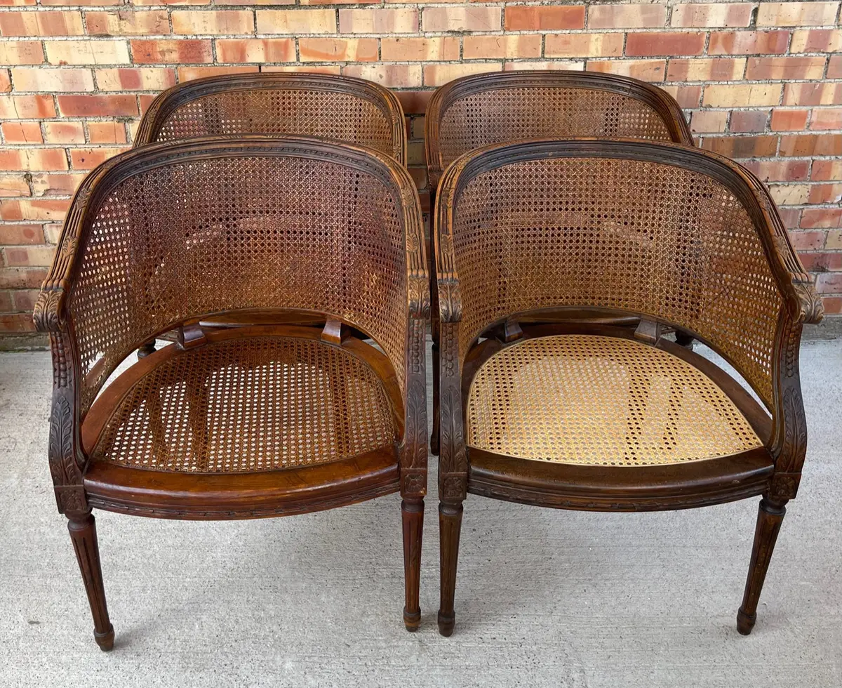 Pair Of Caned Beech Louis Xvi Bergeres Chairs - As Found 1
