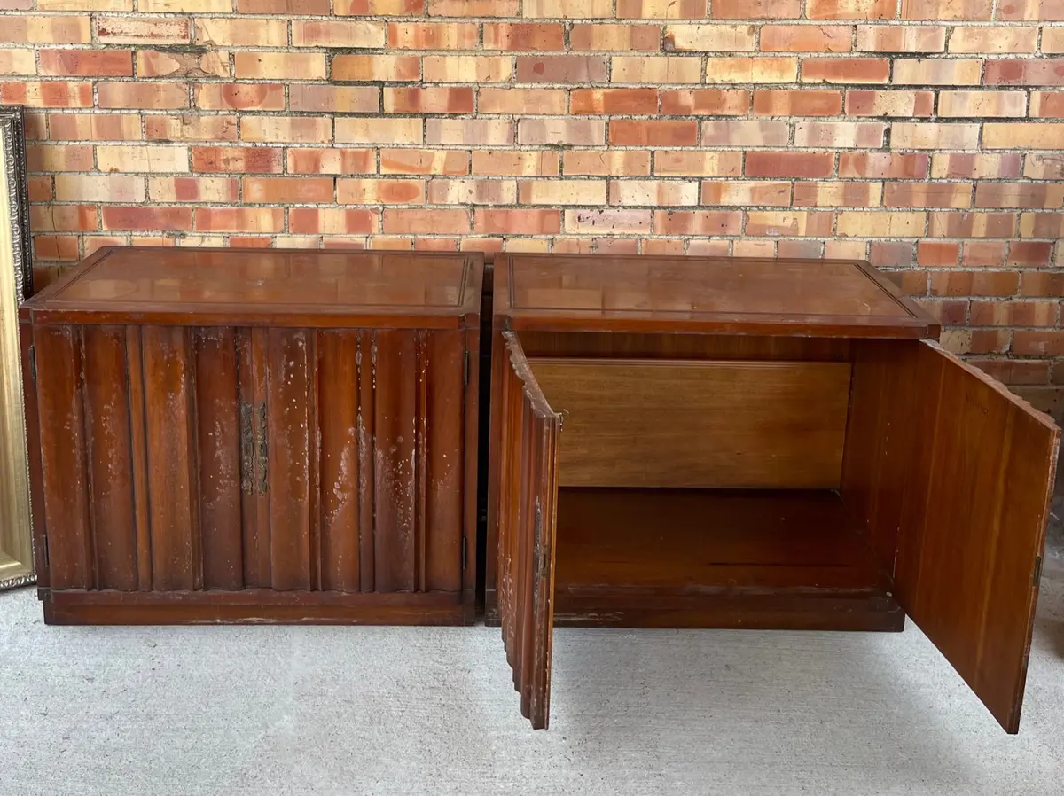 Pair Of Modern Low Cabinets With Shaped Doors 1