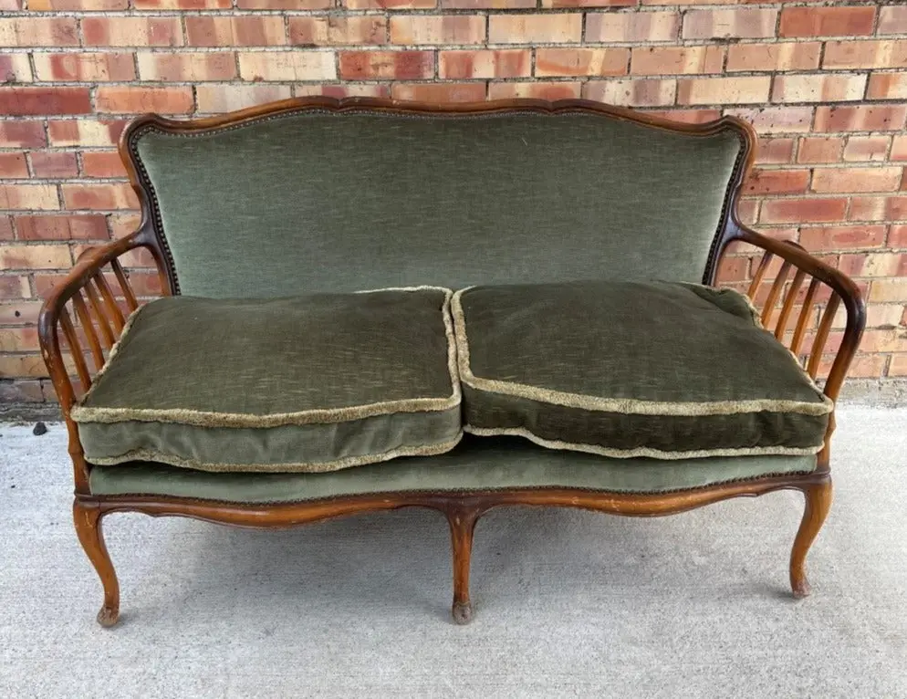 Continental Bentwood Walnut Settee With Green Upholstery 1