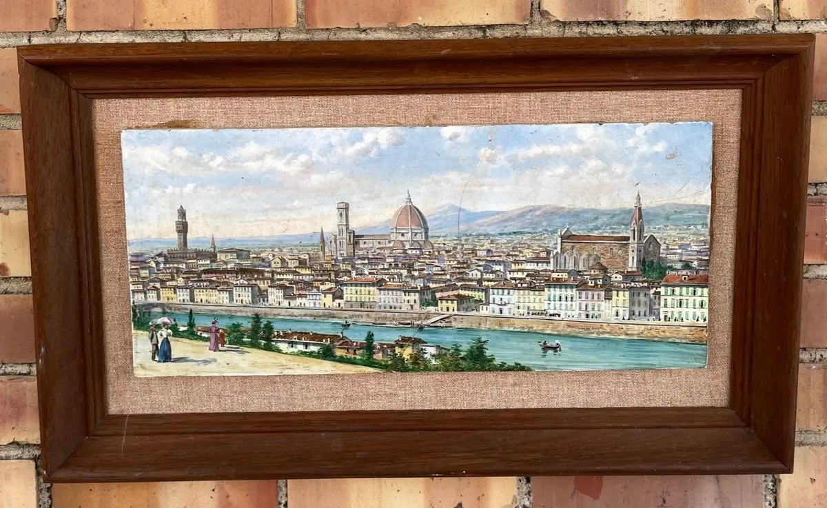 Large Italian City Scape Framed Tile As Found 1