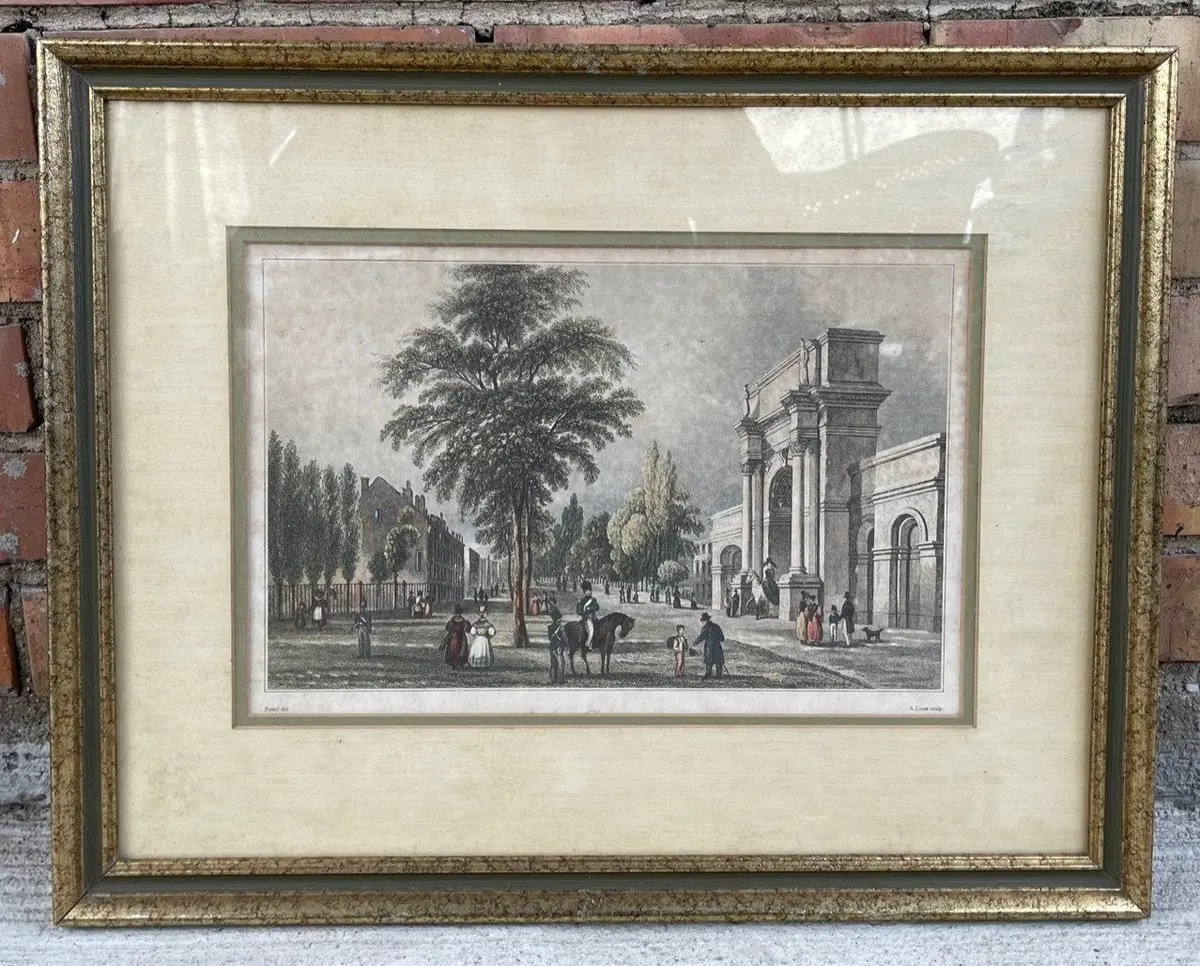 French Cityscape Colored Etching 1