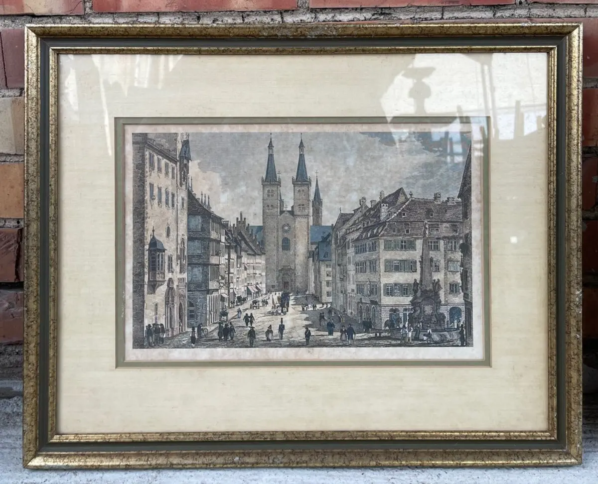 French Cityscape Colored Etching 1