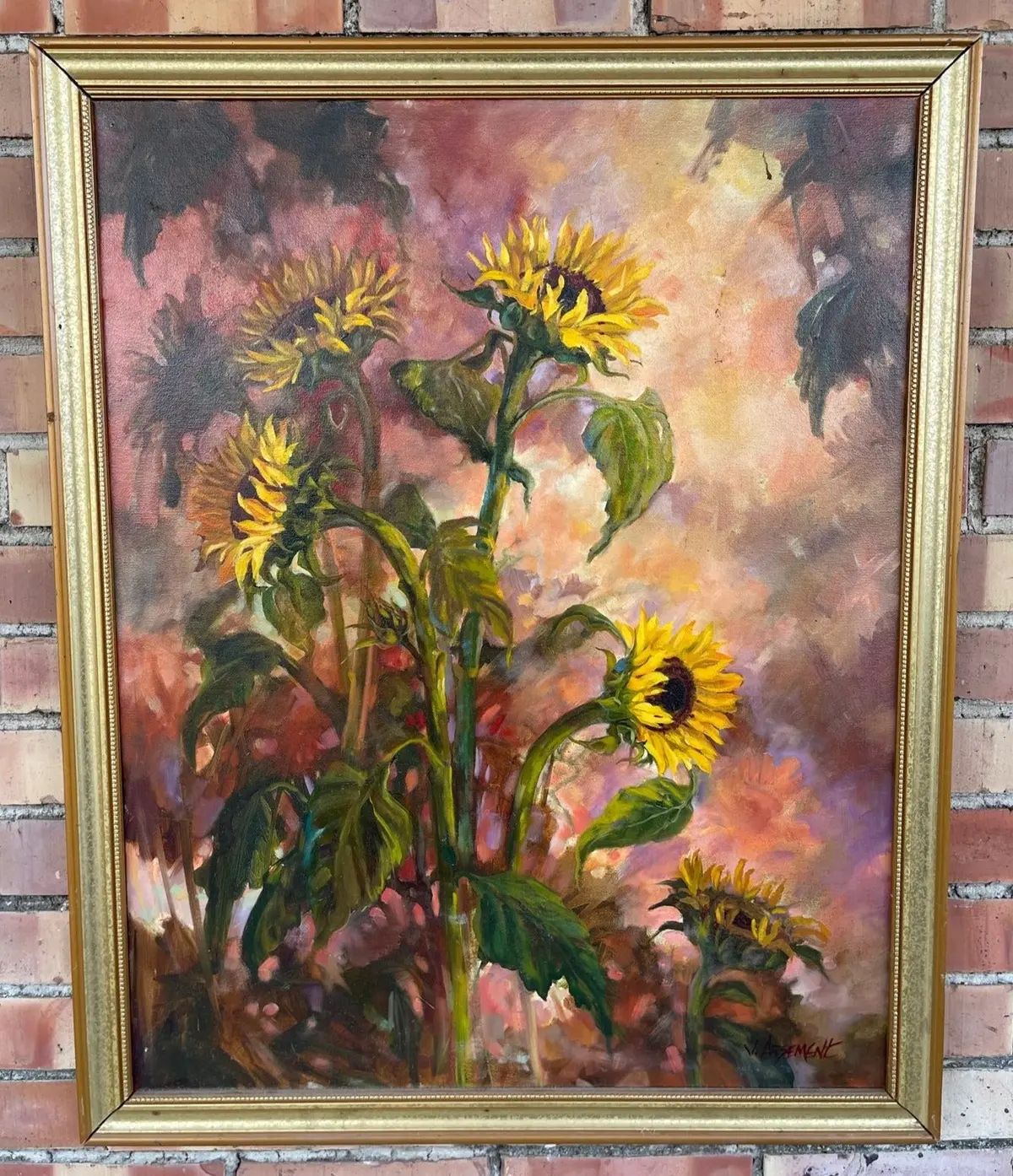 Sunflower Oilpainting Signed V. Arsement 1