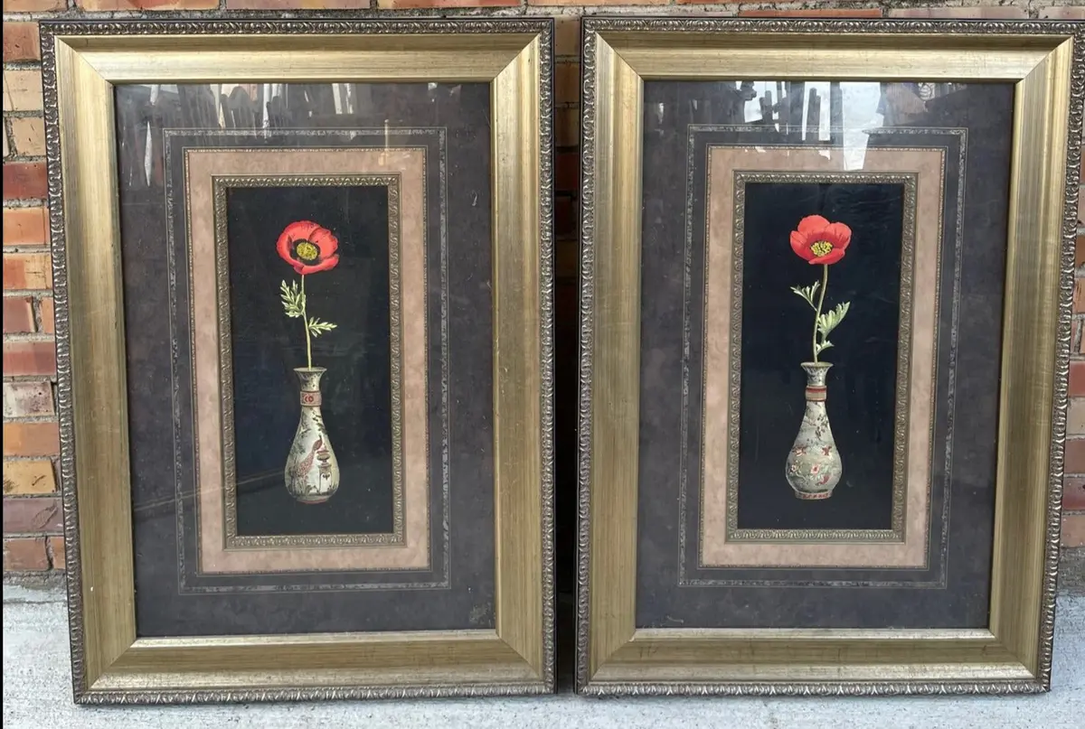 Pair Of Vintage Verical Poppy Prnts 1