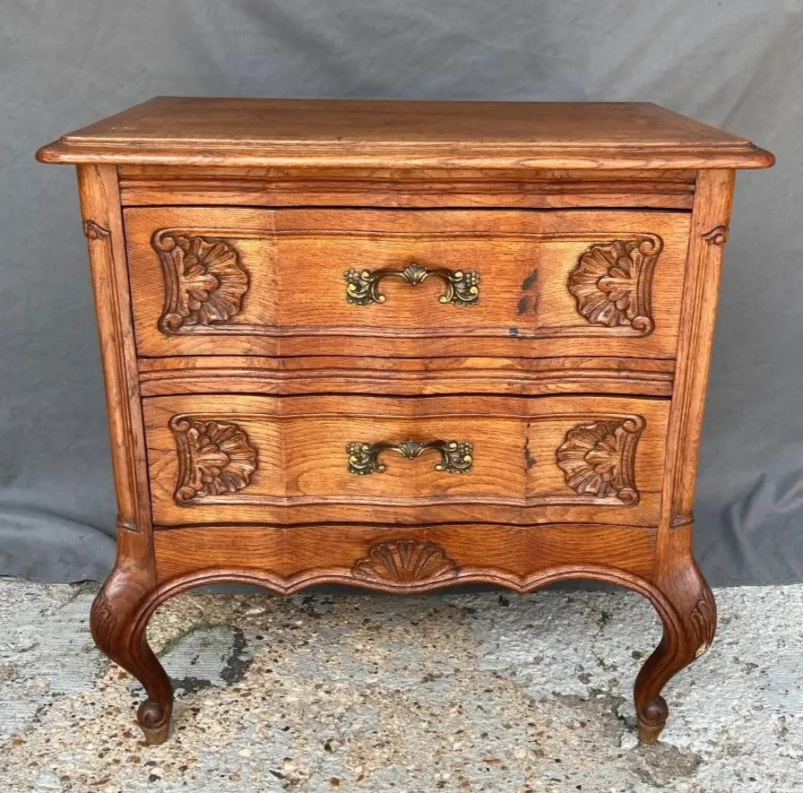 Small 2-Drawer Louis Xv Serpentine Oak Side Chest 1