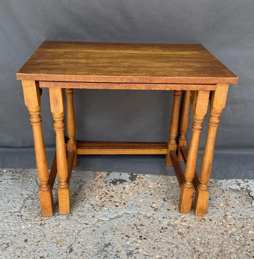 Pair Of Block And Turned Oak Nesting Tables 1