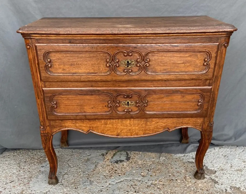 Louis Xv Hoof Footed Oak  2 Drawer Chest 1