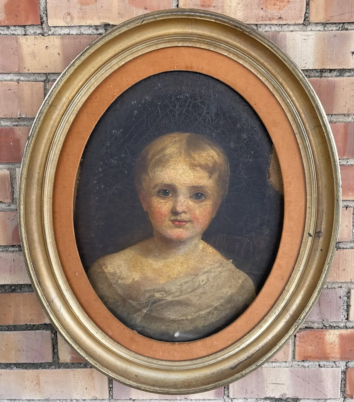 Oval Framed 19Th Century Oil Painting Of A Young Girl As Found 1