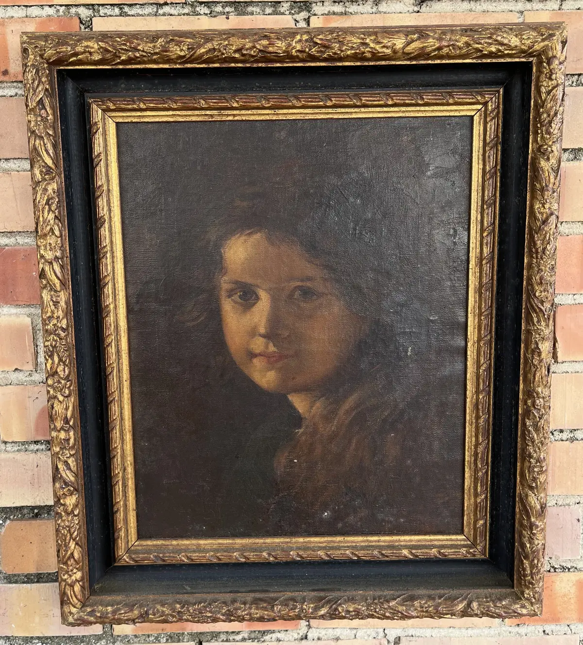 Black And Gold Framed Oil Painting Portrait Of A Young Girl 1