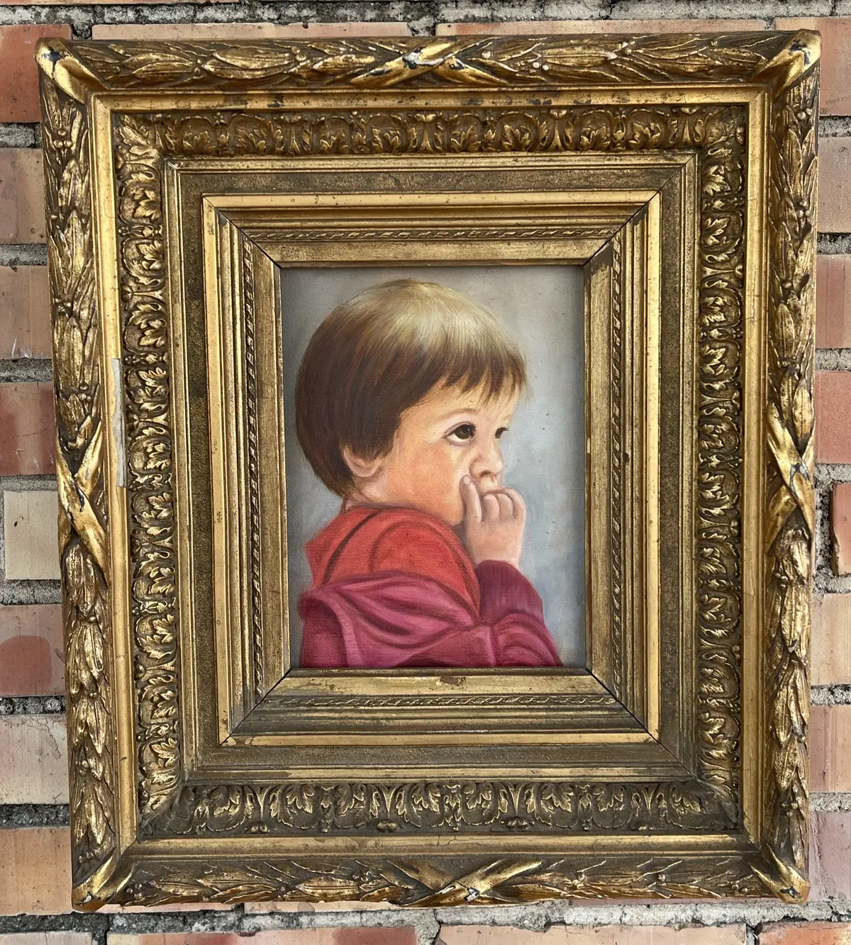 Oil Paintng Of A Boy In An Ornate Gold 19Th Century Frame 1
